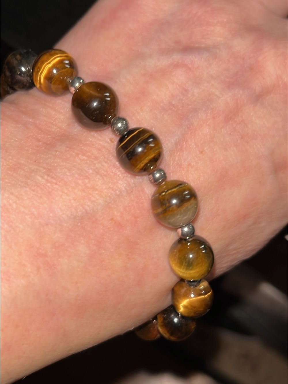 Tiger Eye Beaded Stretch Bracelet - Brown Gemstone